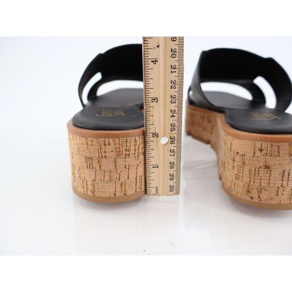 Franco Sarto Kesta Platform Sandals Slide Black Vegan Size 11 Chunky Cork Wedge - Picture 8 of 12